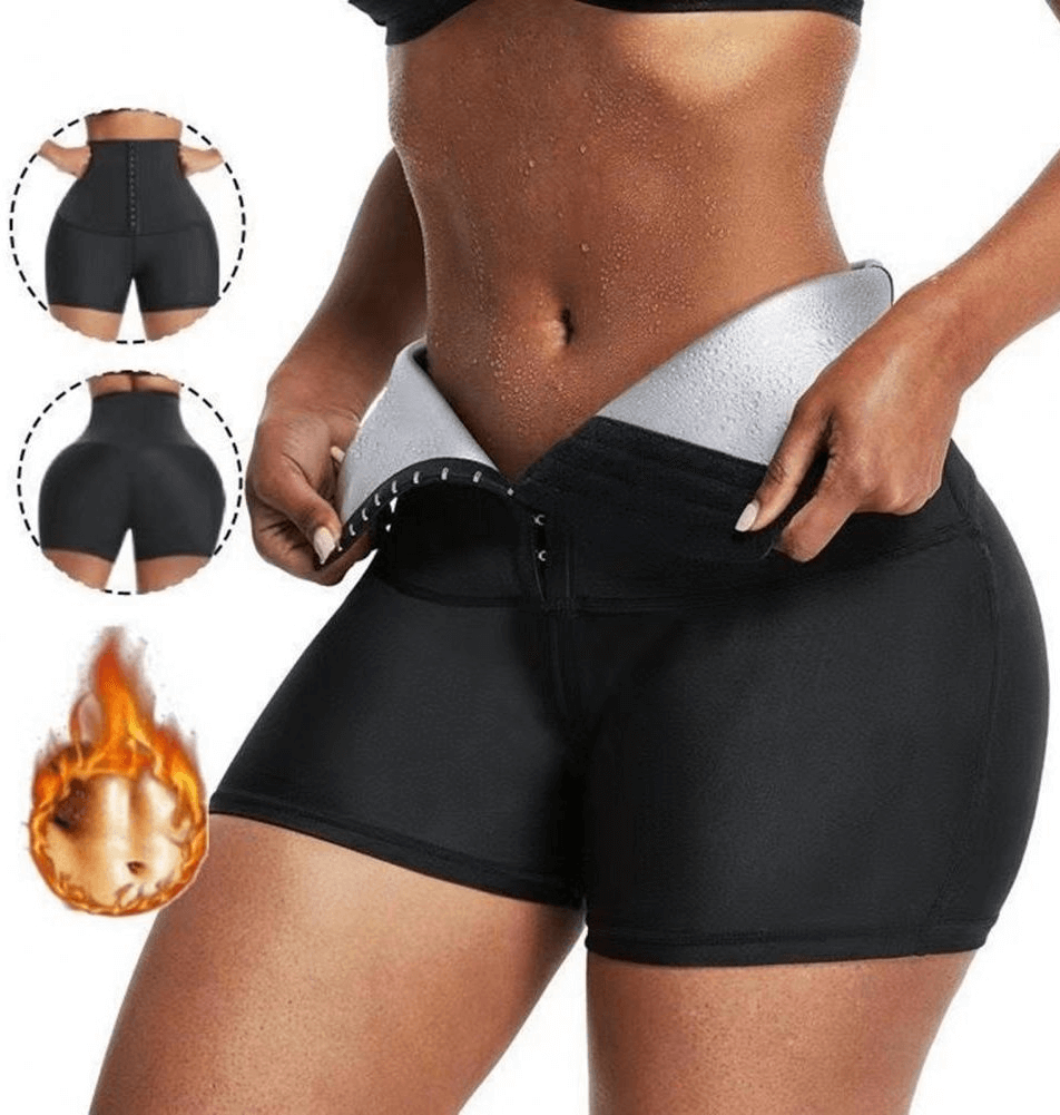 Women's Compression Sports Shorts with Sauna Effect showcasing high waist design and flexibility for optimal mobility.